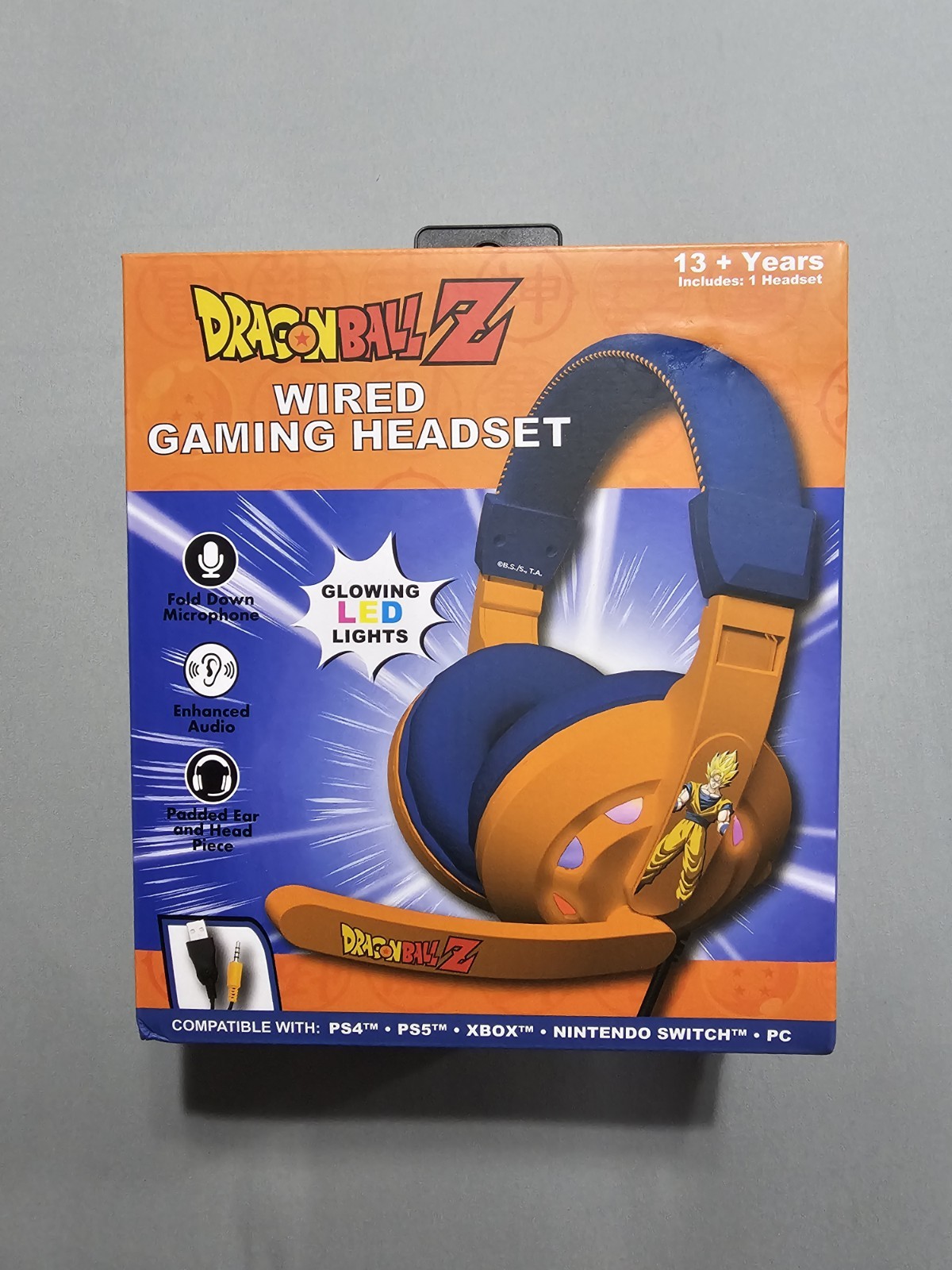 Dragon Ball Z Wired Gaming Headset LED Lights Fold Down Mic USB 3.5mm