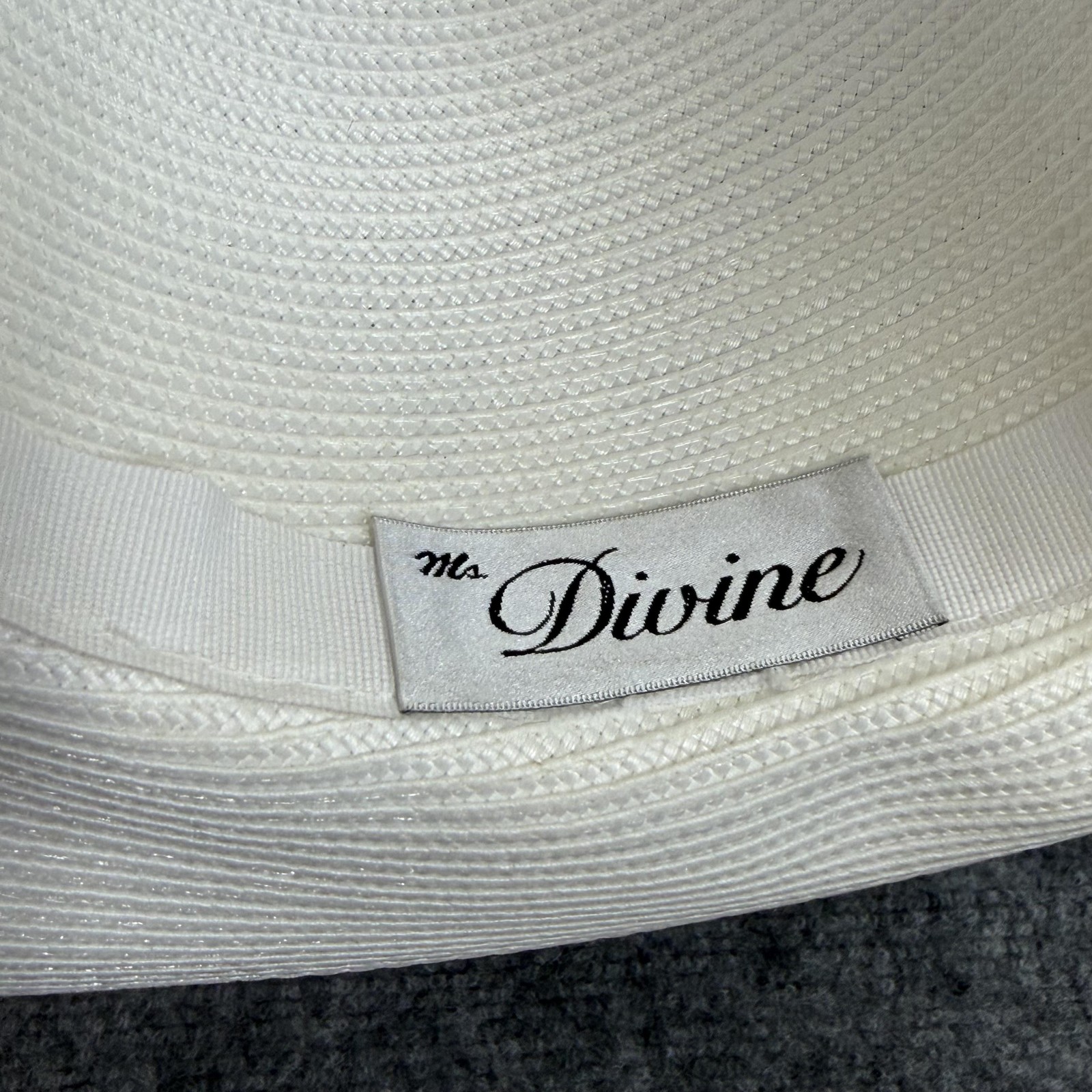 VTG Ms Divine Hat Sun Womens White Lace Embroidered Beaded Derby Wedding Church