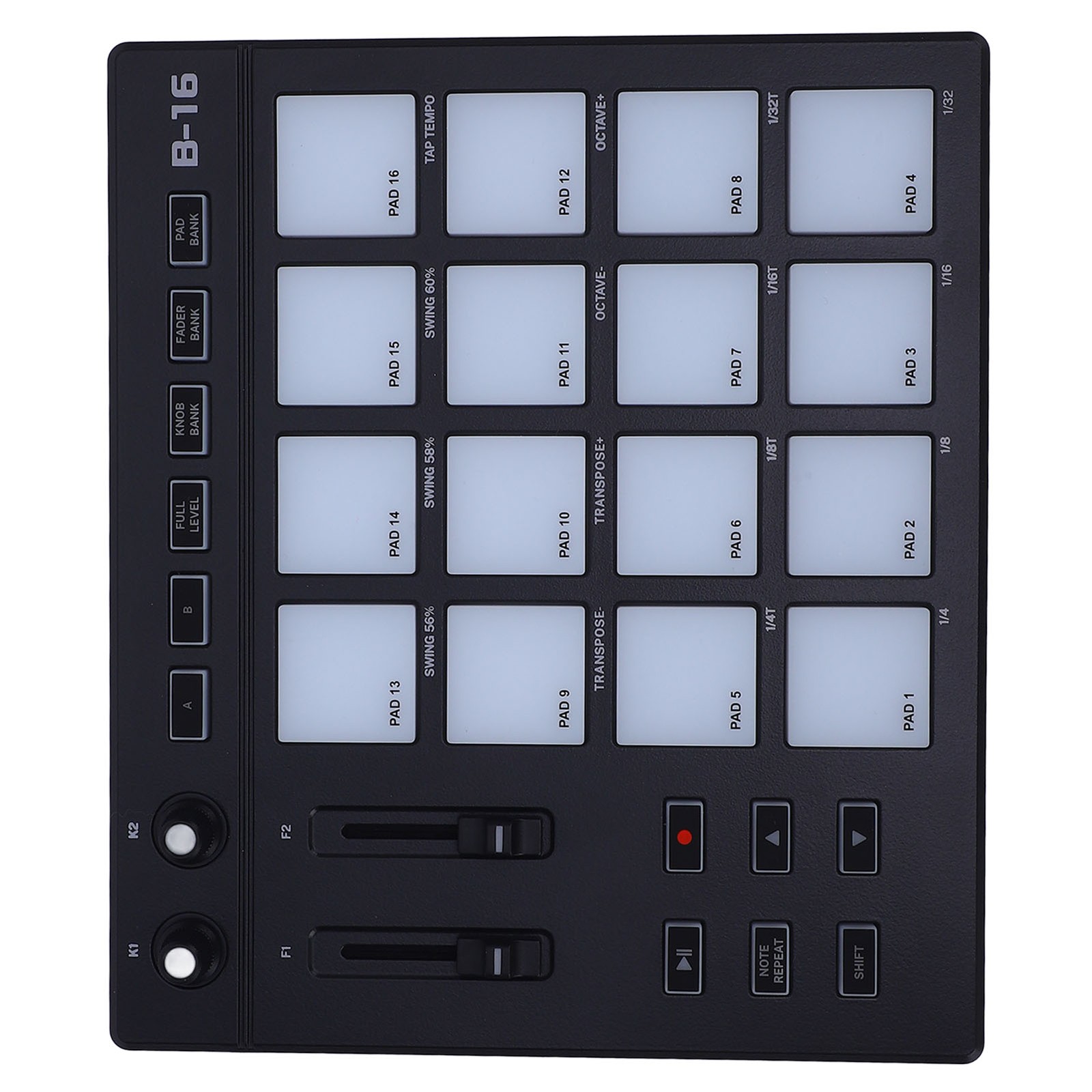 MIDI Controller With 16 Drum Pads 2 Assignable Fader Knobs RGB Portable MIDI