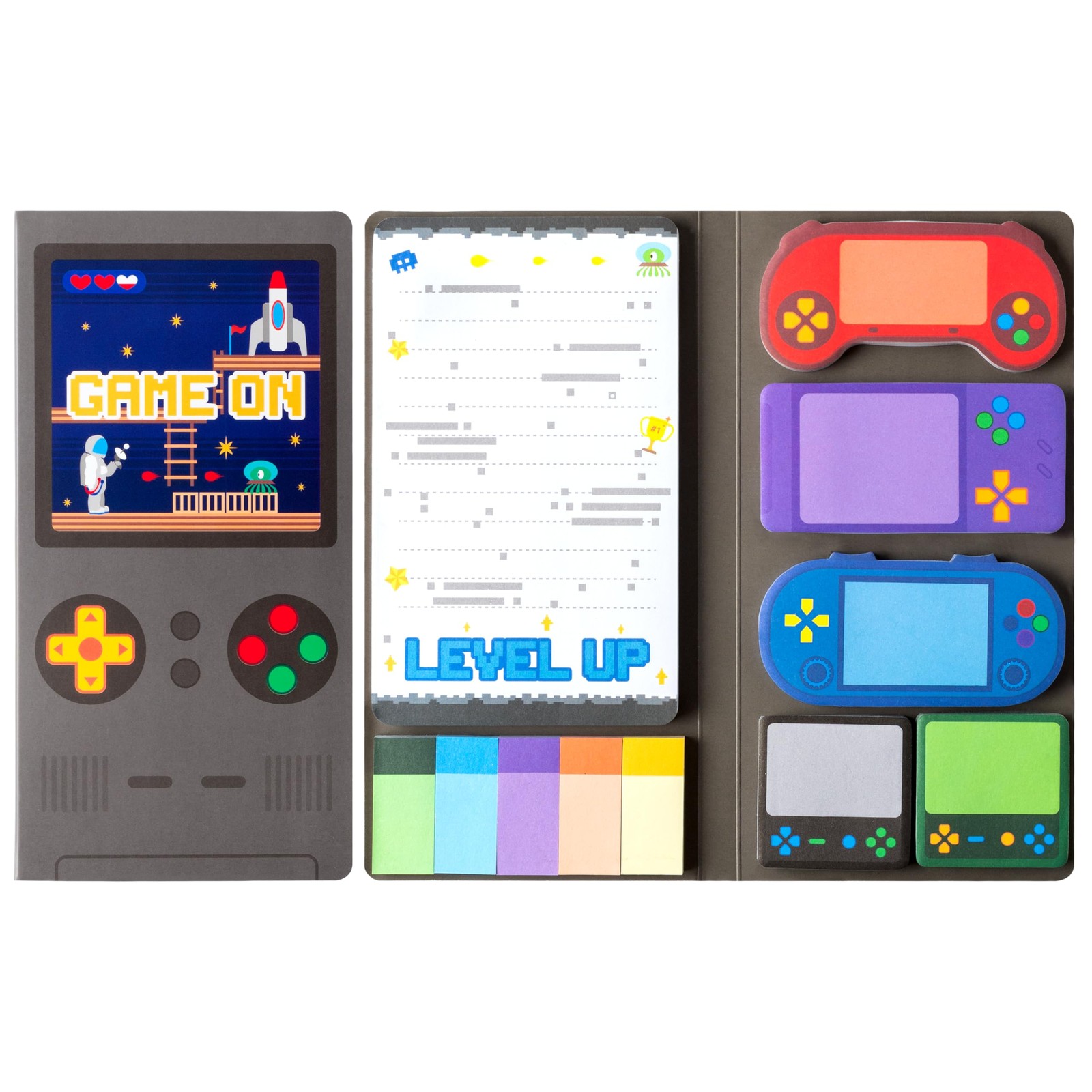 B1ykin Cute Sticky Notes Set - Level Up Video Game Shaped Self-Stick Notes Pad,