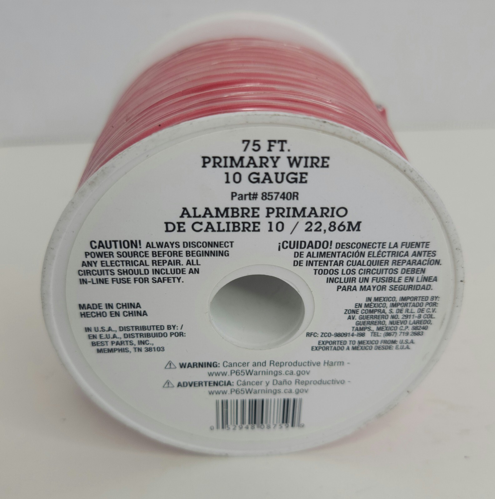 10AWG Wire Red, Wire, 10 Gauge, 75 ft Roll, Plastic Sheathing Primary Wire