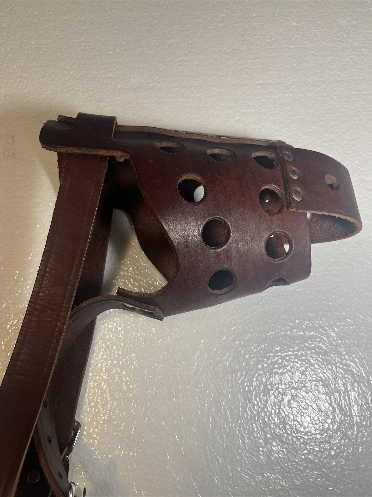 Vintage Adjustable Brown Leather Dog Muzzle, Vented, Lrg Breed Size 5?