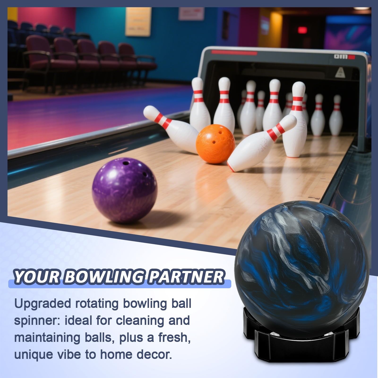 wayofcha Bowling Ball Cup, Rotating Spinner for Cleaning, Black