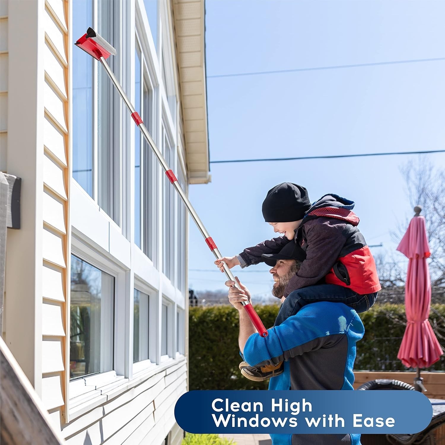 Compact Window Cleaning Kit: 2-in-1 Squeegee & Extension Pole for High Windows