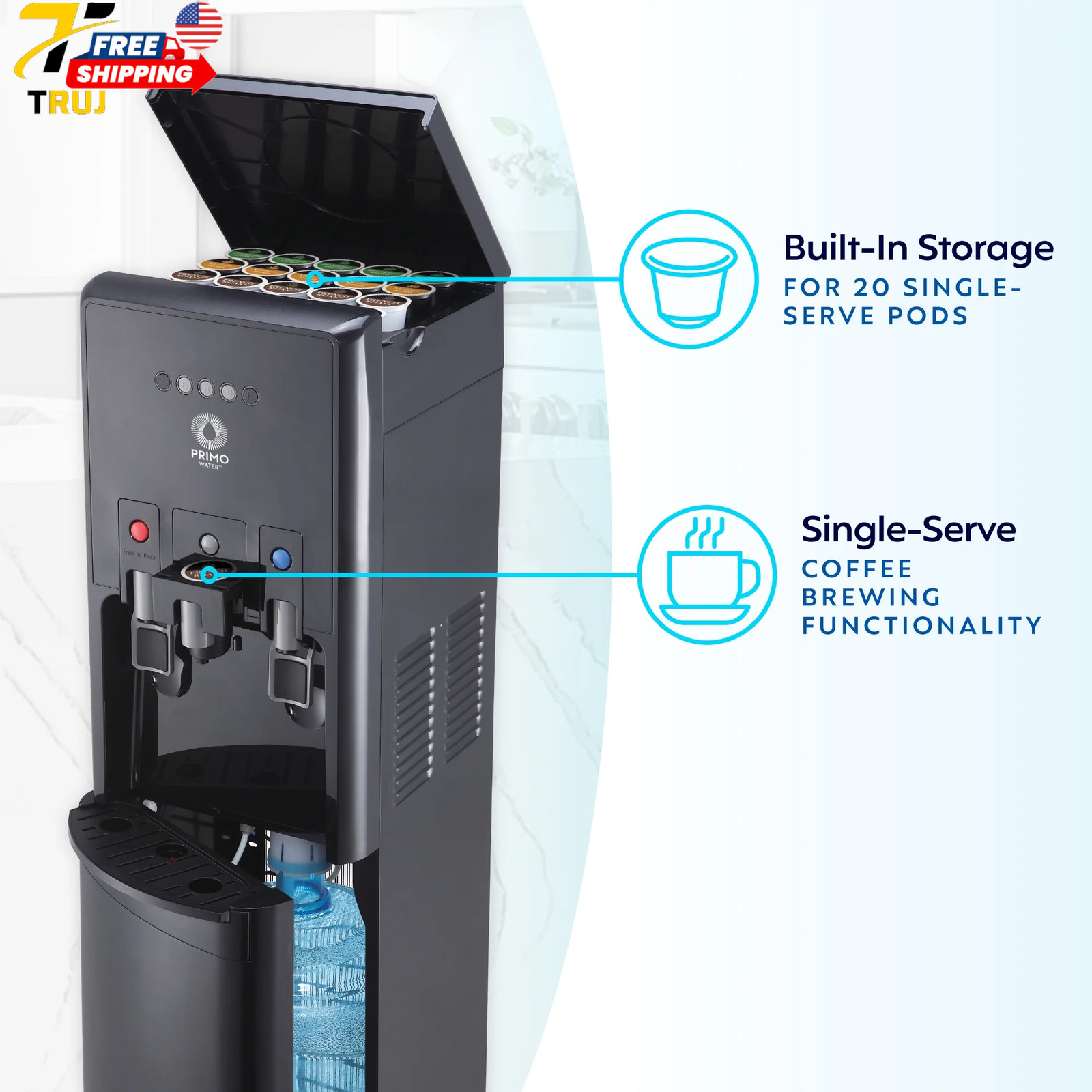 Bottom Loading Pro 2 Temp Water Dispenser with Single-Serve Coffee Maker Black