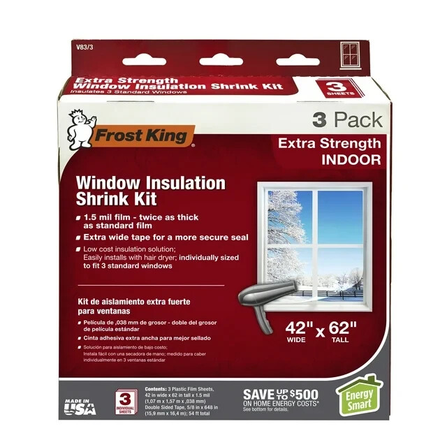 FROST KING V83  - 3PACK  Heavy Duty Shrink Window Kit for Standard Size Windows