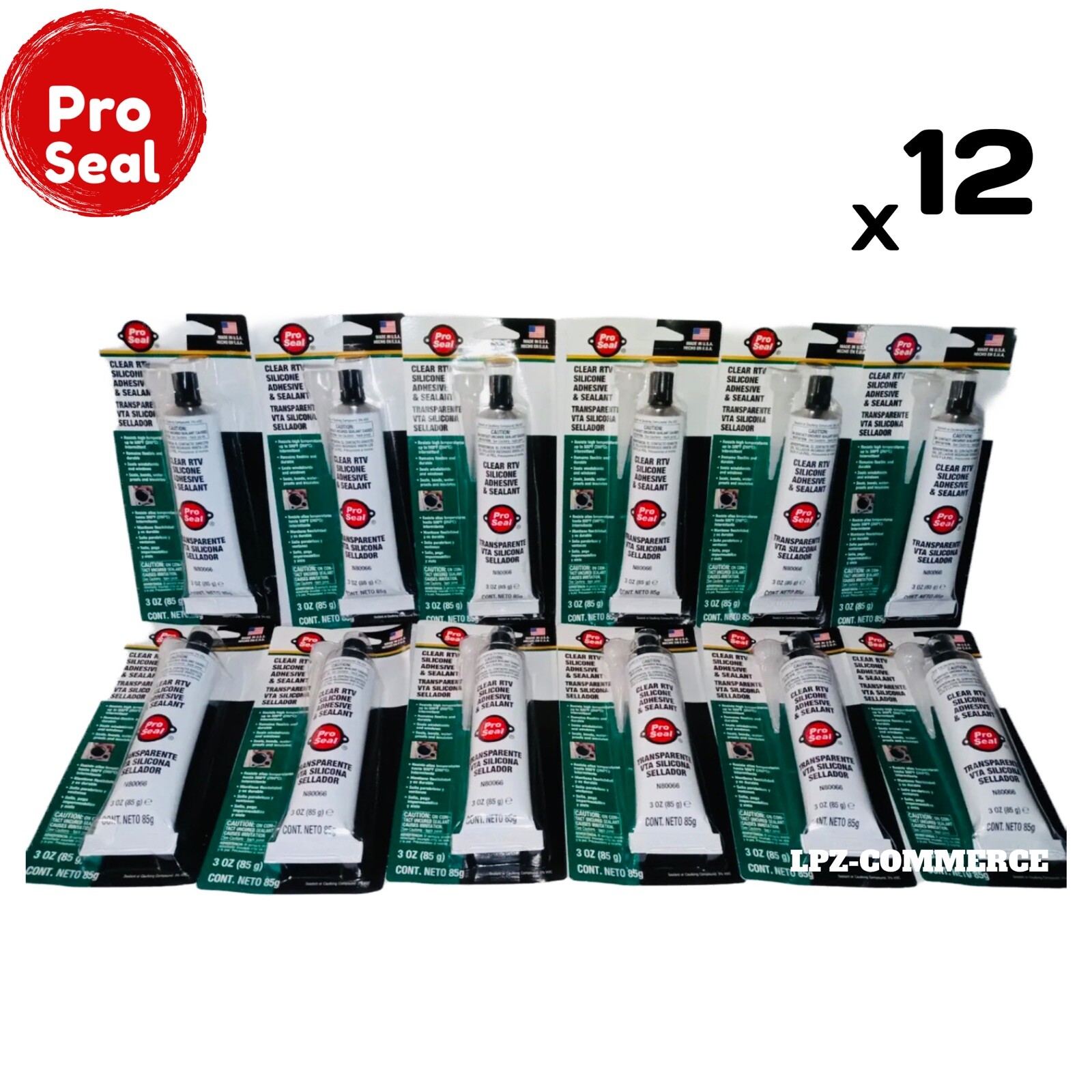Silicone CLEAR RTV 12 Pro Seal 3 oz. ADHESIVE & SELLADOR Gasket N80066 USA
