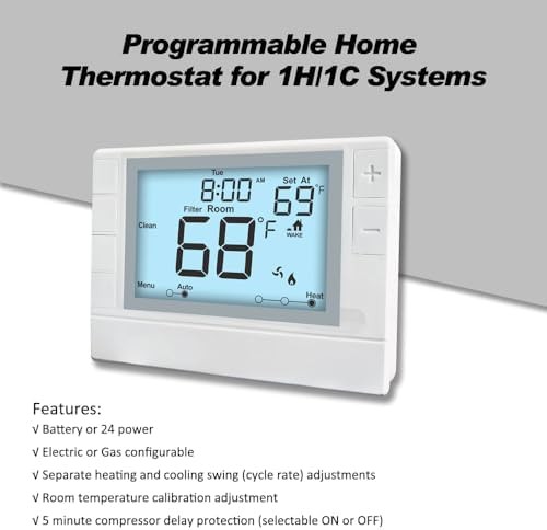 Programmable Thermostat for House, Single-Stage, 1 Heat/1 Cool, Energy-Saving...