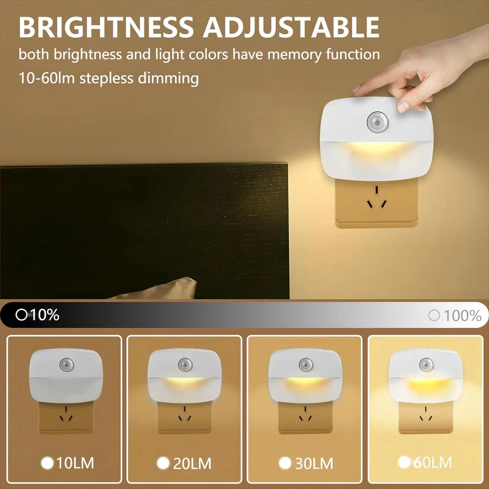 LED Night Light EU Plug In Smart Motion Sensor Light 220V Wall Lamp for Home...