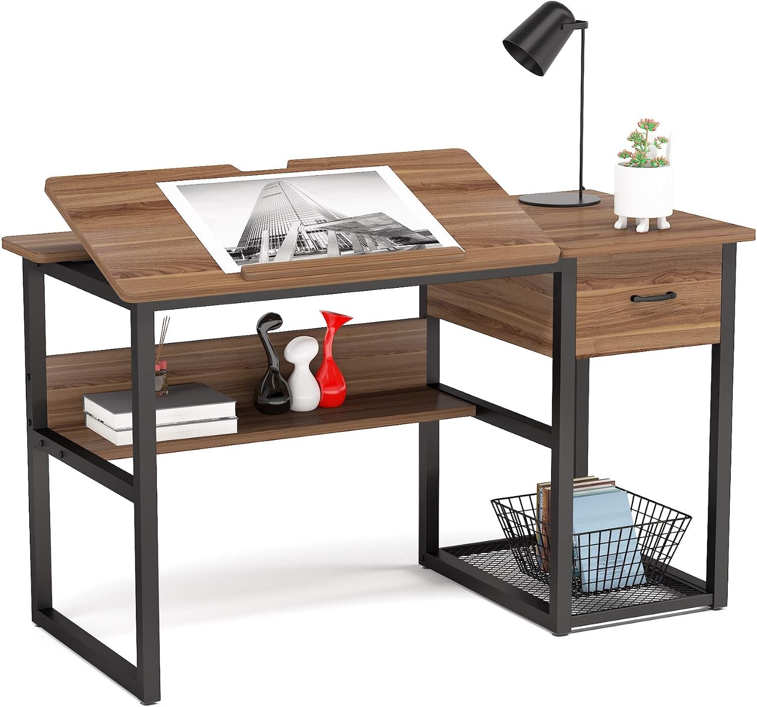 Drafting Table with Storage Drawers, Drawing Computer Desk Artist Craft Table