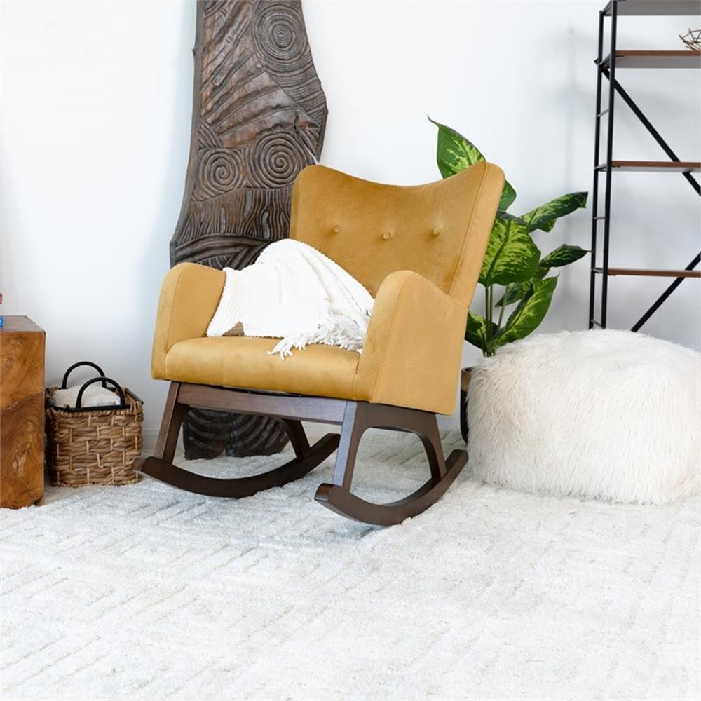 Logan Mid Century Modern Glider Rocking Velvet Chair for Nursery in Yellow