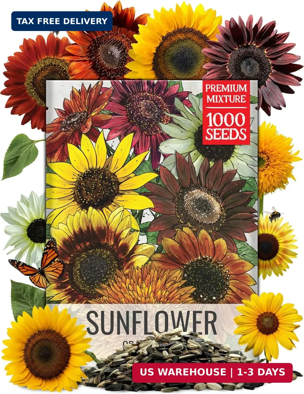 Sunflower Seeds for Planting The Original Crazy Blend | 1 Ounce 15+ H