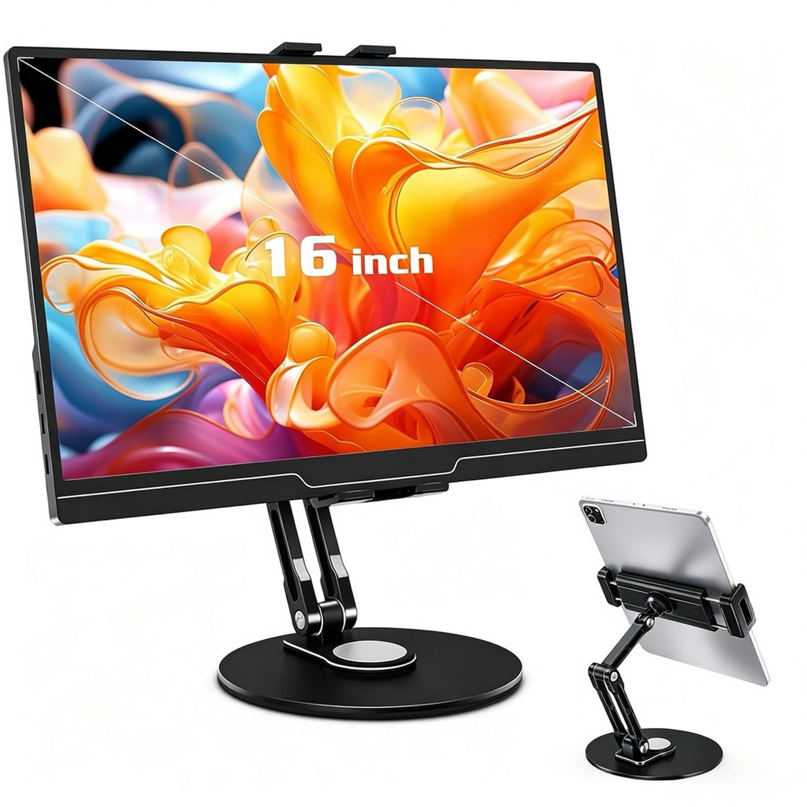 Bimo 360° Rotatable Aluminum Tablet Stand, Foldable Multi-Angle Desk Black