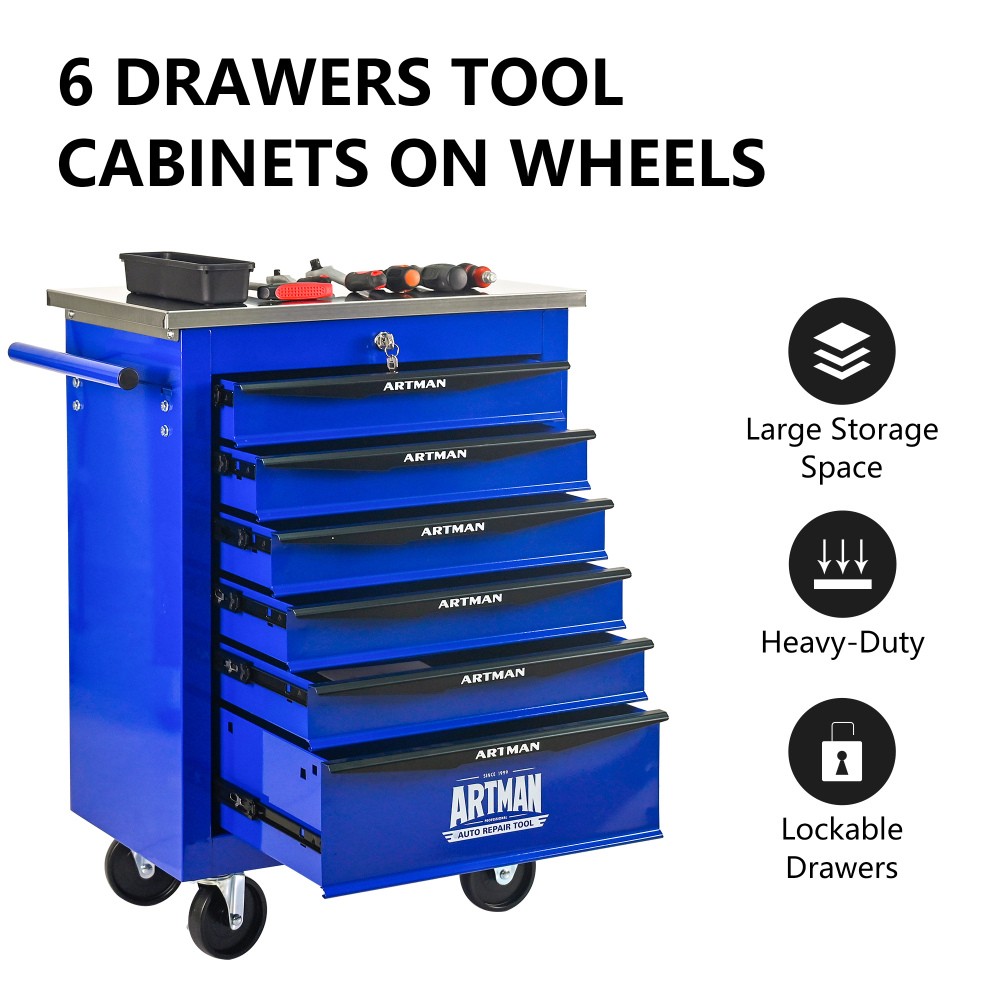 6-drawer multi-purpose tool cart with lockable toolbox suitable for garage&homes