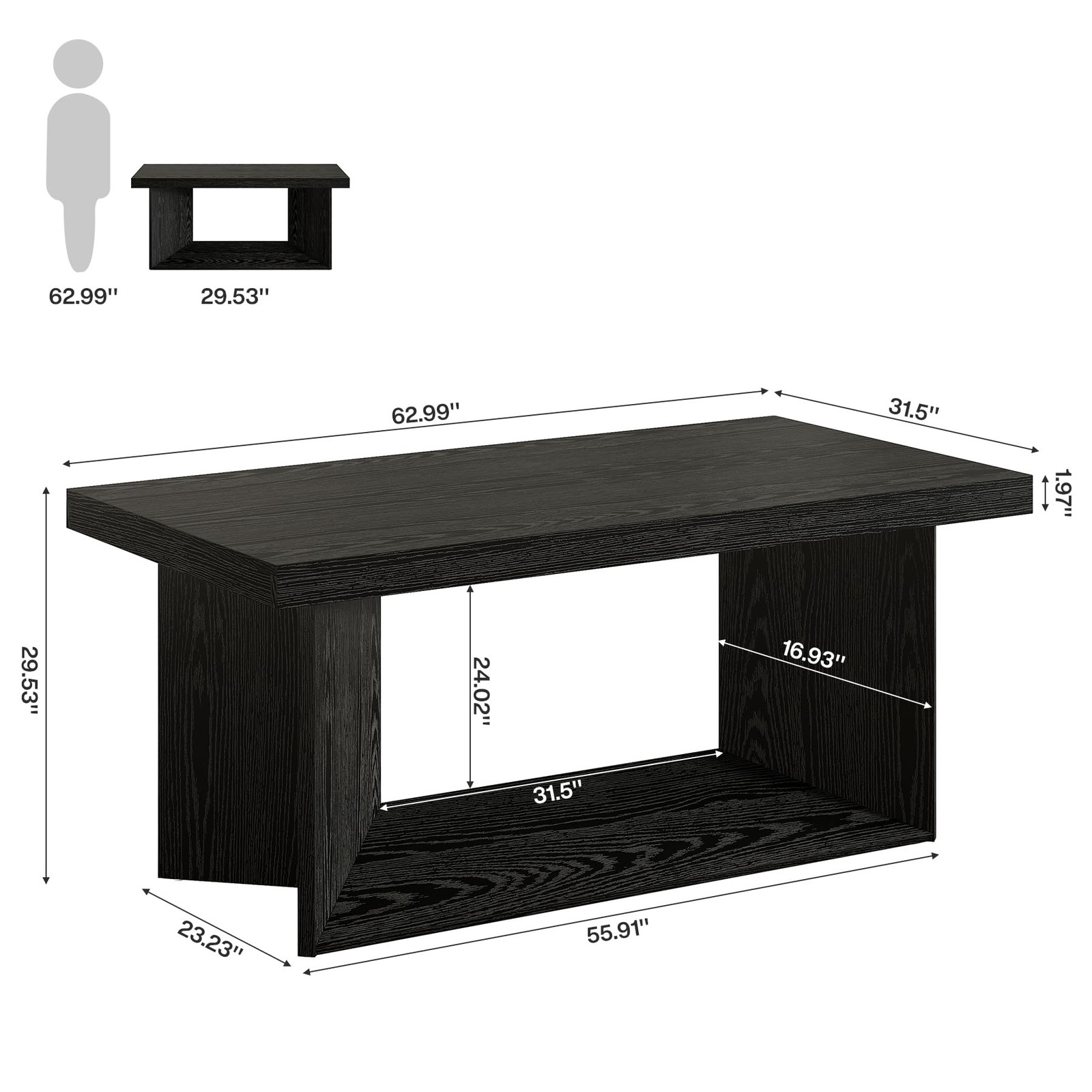 63英寸大号行政重型Pedestal Writing Desk 家庭办公 黑色