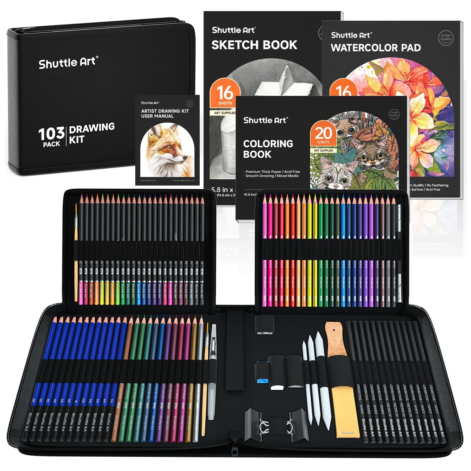 Shuttle Art 103 PCS Drawing Kit, Professional 103 Piece Set, Multicolor