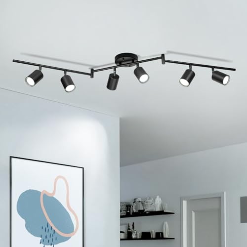 Track Lighting, Rotatable Heads Tracks Light, Track Lightings 6 Ways Black