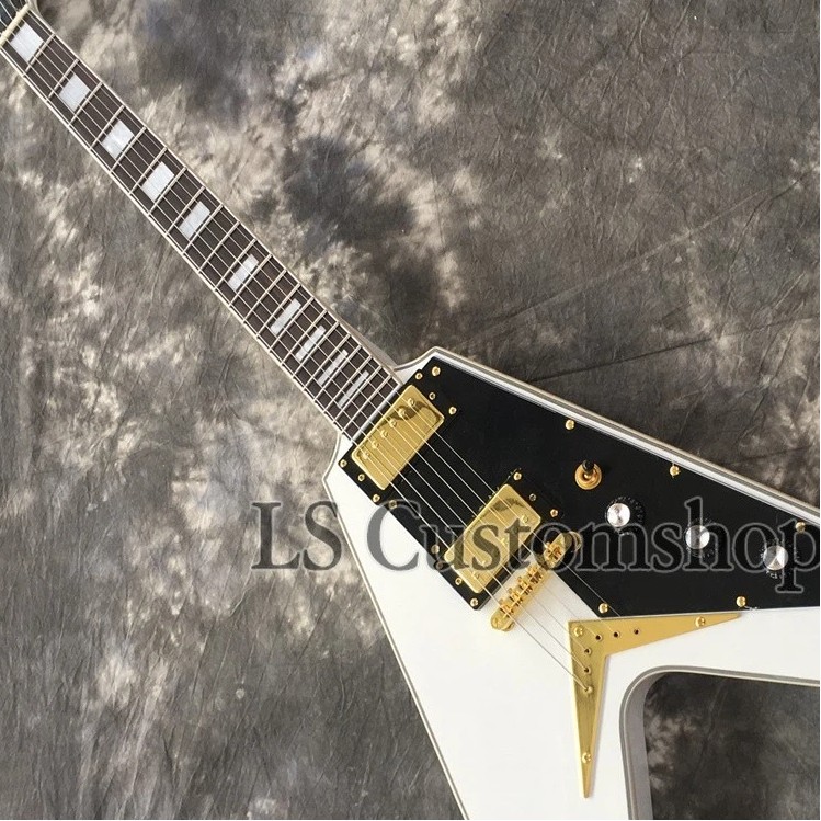 Custom White Electric Guitar HH Pickups Mahogany Body &Neck Gold Hardware