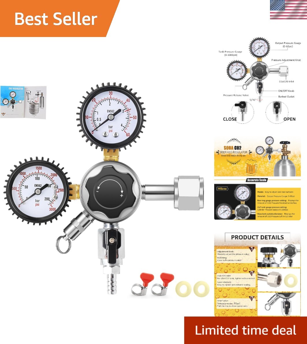CGA-320 Keg Regulator with Dual Gauge - Reliable 0-60 PSI Pressure Control