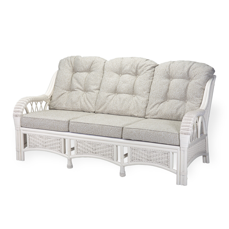 Alexa Living ThreeSeater Natural Rattan Wicker Handmade w Cushions, White