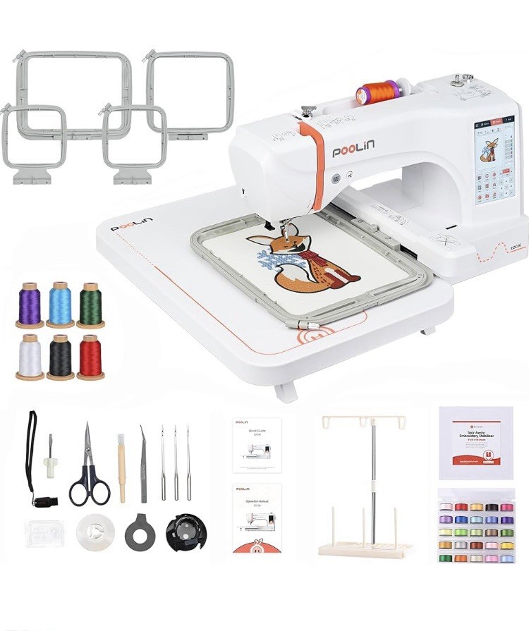 Poolin EOC06 Embroidery Machine Computerized with thread&bobbins&stabilizer
