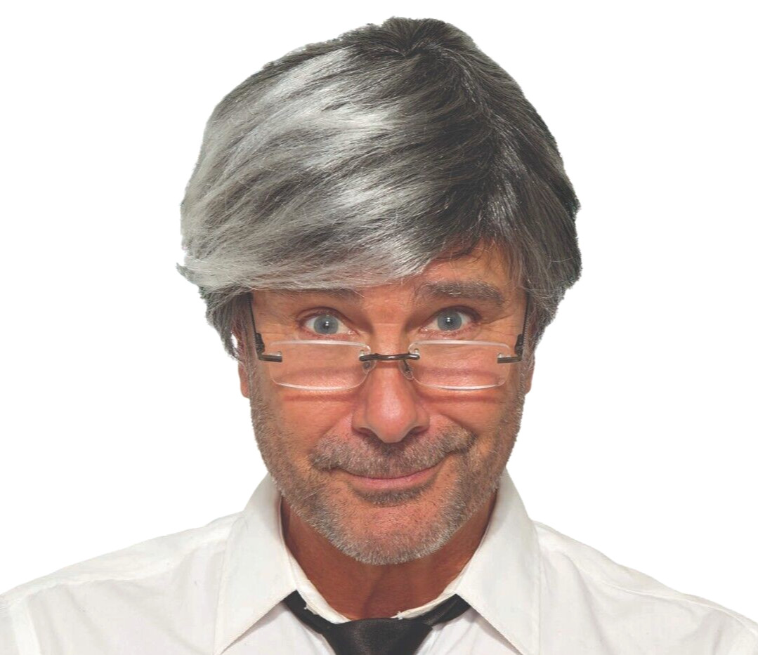 OLD MAN GRAY WIG Adult Costume Accessory Fake Grey Hair Grandpa Funny Silver