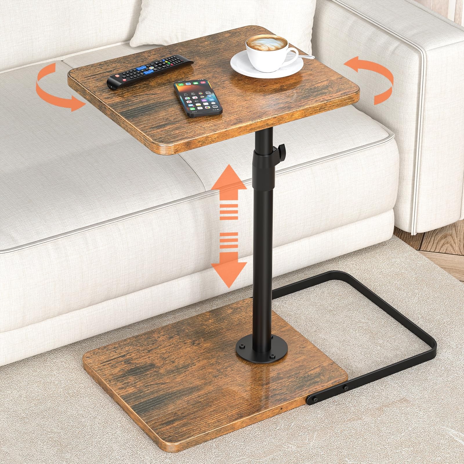 TV Tray Table for Couch - Adjustable Height & 360°Swivel Panel Design，Larger ...