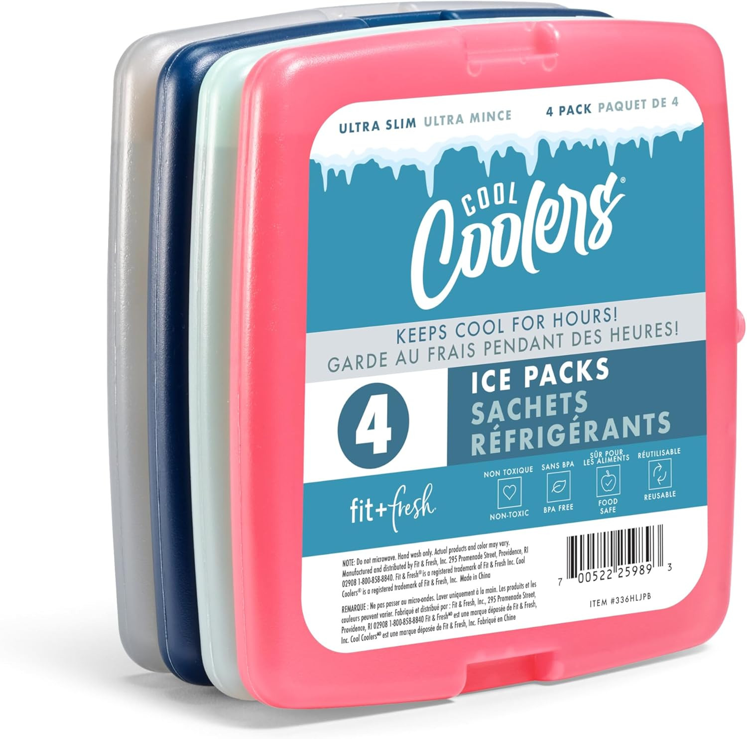 Fit + Fresh Cool Coolers Slim, Reusable Ice Packs for Lunch Bags, Beach Bags, Co