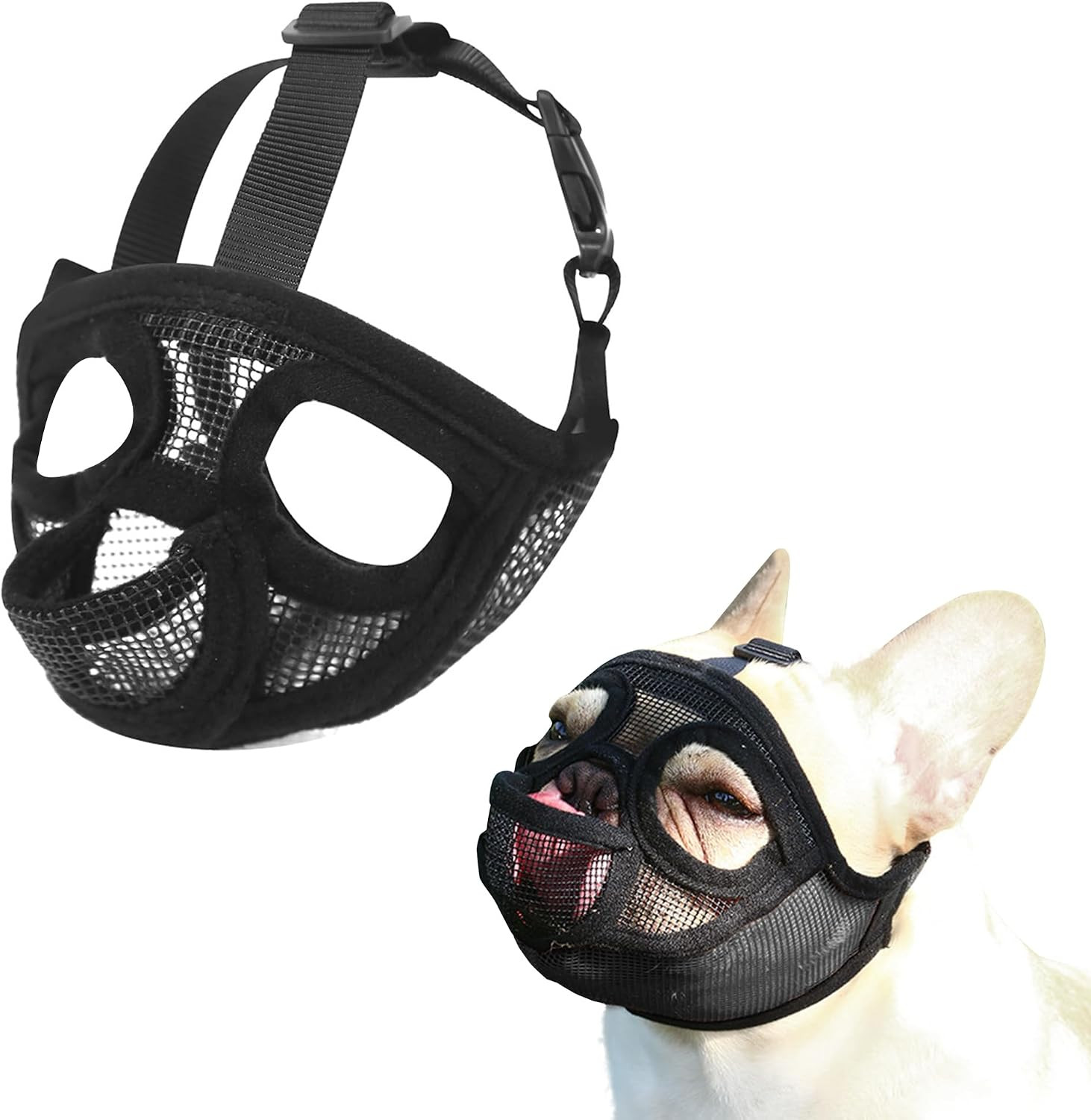Short Snout Dog Muzzle, French Bulldog Muzzle with Tongue Out Design Adjustable
