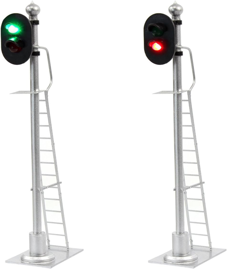 JTD433GR 2PCS Model Railroad Train Signals 2-Lights Block Signal 1:43 O...