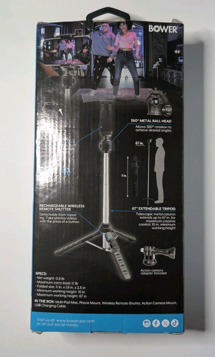 BOWER MULTI POD Multi 6-in-1 Tripod Remote Shutter Bluetooth-Camera Selfie Stick
