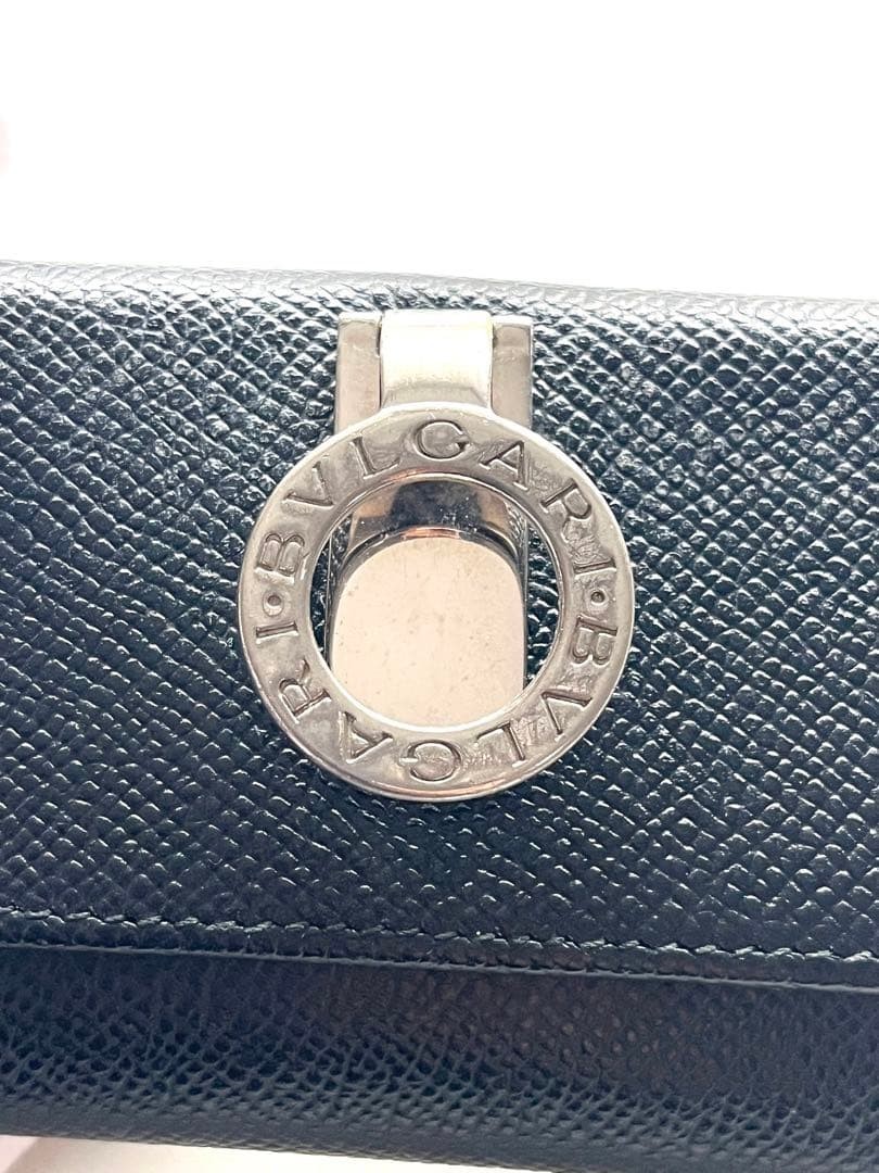 BVLGARI 6 Key Holder Black Leather Logo Ring Italy Wallet Case