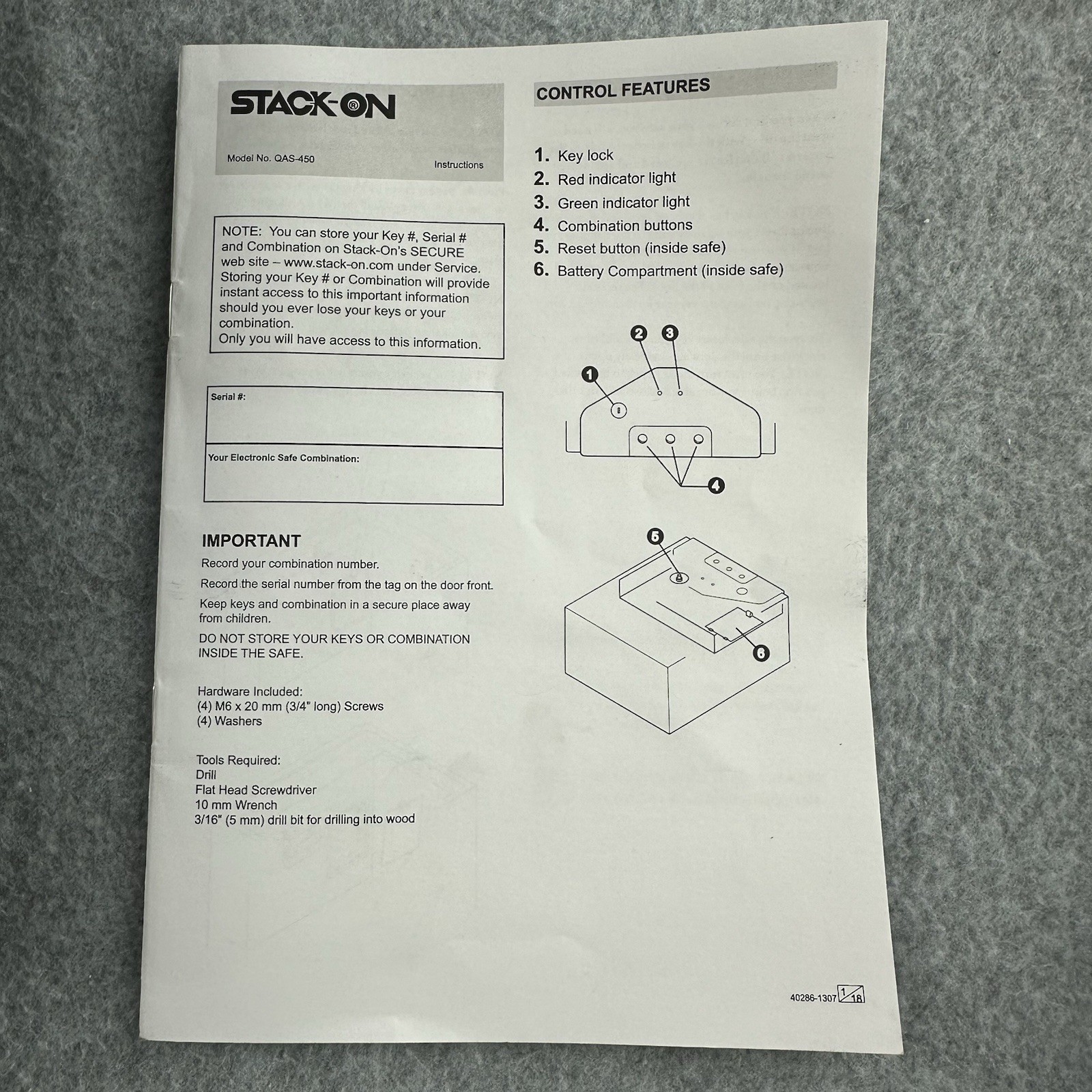 STACK-ON Quick Access Safe With Electronic Lock Gun Pistol 12x10x5 QAS-450