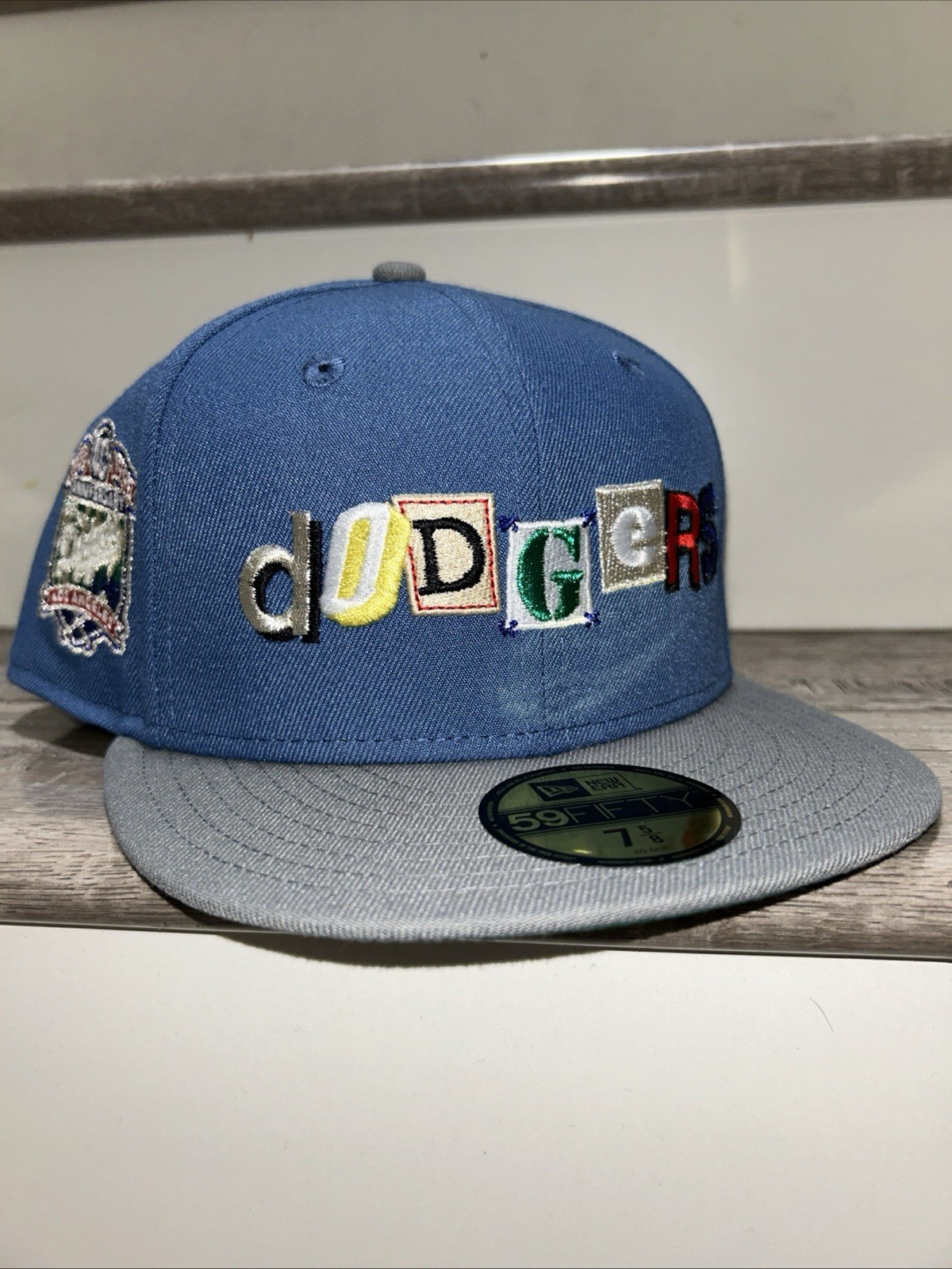 LA Dodgers Ransom Script Fitted W/40th Anniv. Patch New Era 5950 Blu/Gray  7 5/8