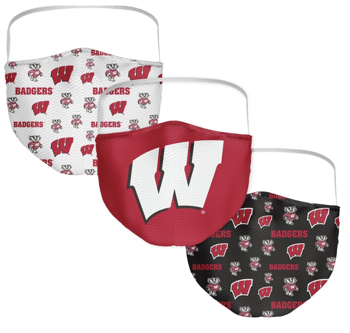 3 Pack Wisconsin Badgers NCAA Washable Resuable Face Mask Cover