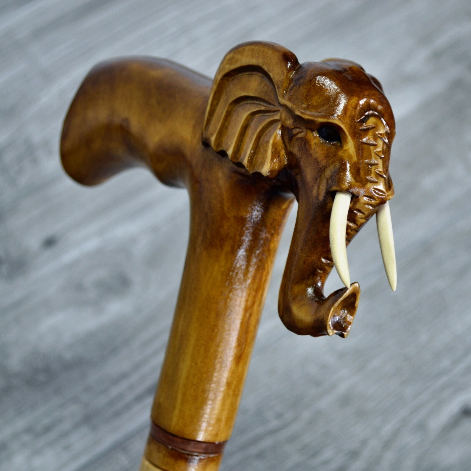 Cane Walking Stick Wooden carved Handmade - Elephant /  UK
