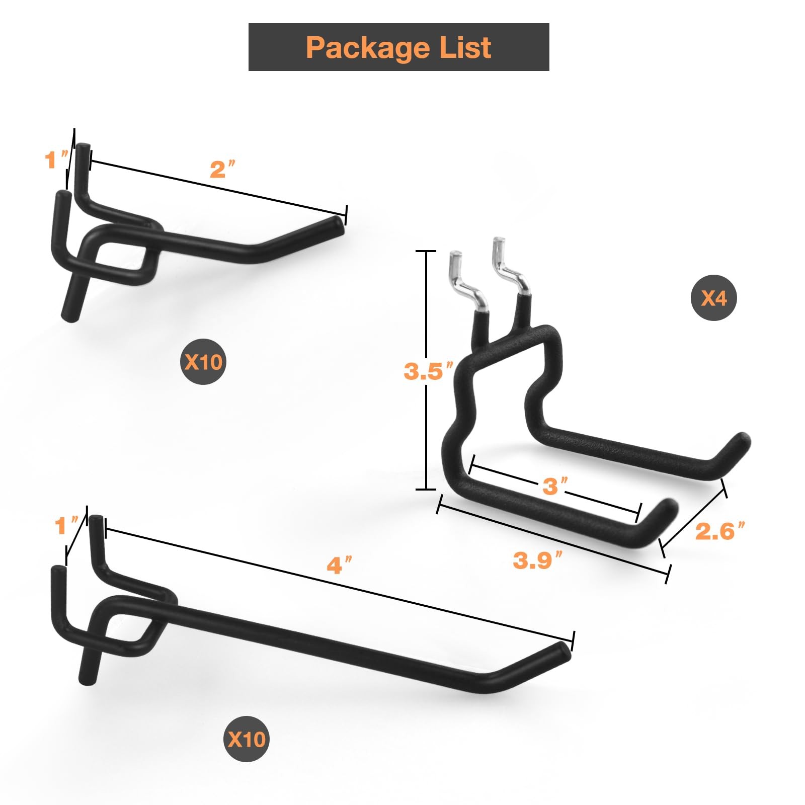 G.CORE 24-Pack Pegboard Hooks, 2" 4" Peg Board Tool Utility Hangers Fit Black