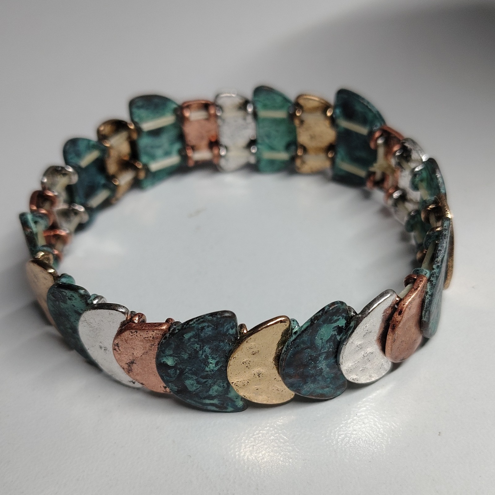 Multicolor Copper Link Bracelet, Artisan Half Moon Design, Art Theme