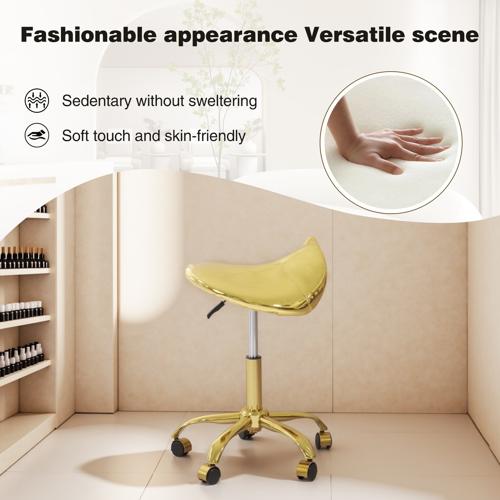 Hydraulic Saddle Stool Gold Rolling Swivel Chair with Wheels Adjustable stool