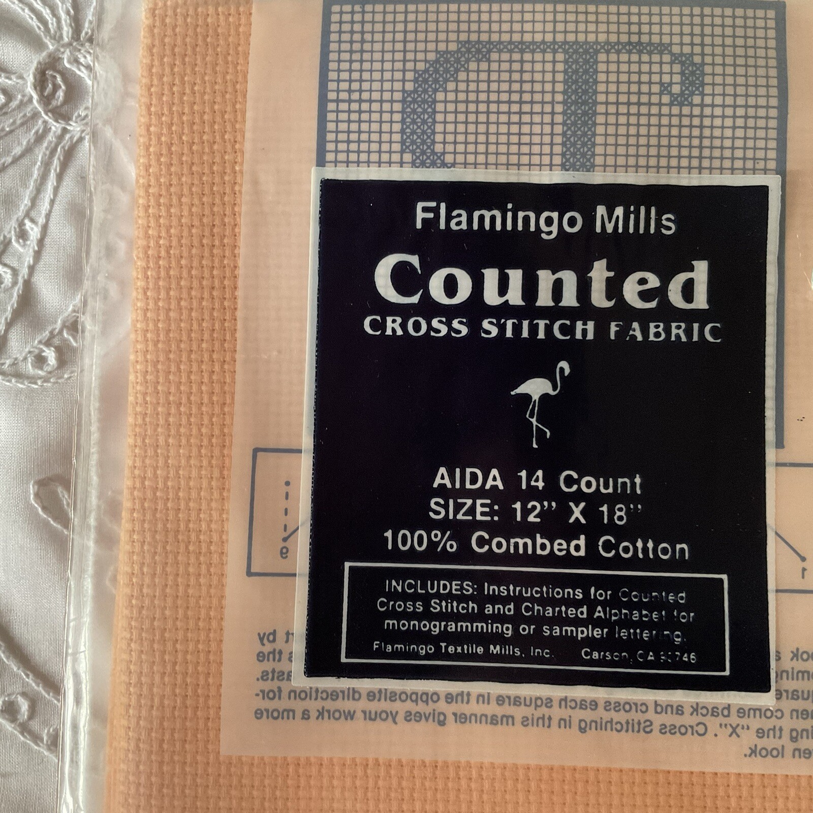 Cross Stitch Fabric Aida Flamingo Mills Peach Color 14 Count 12" x 18"  New