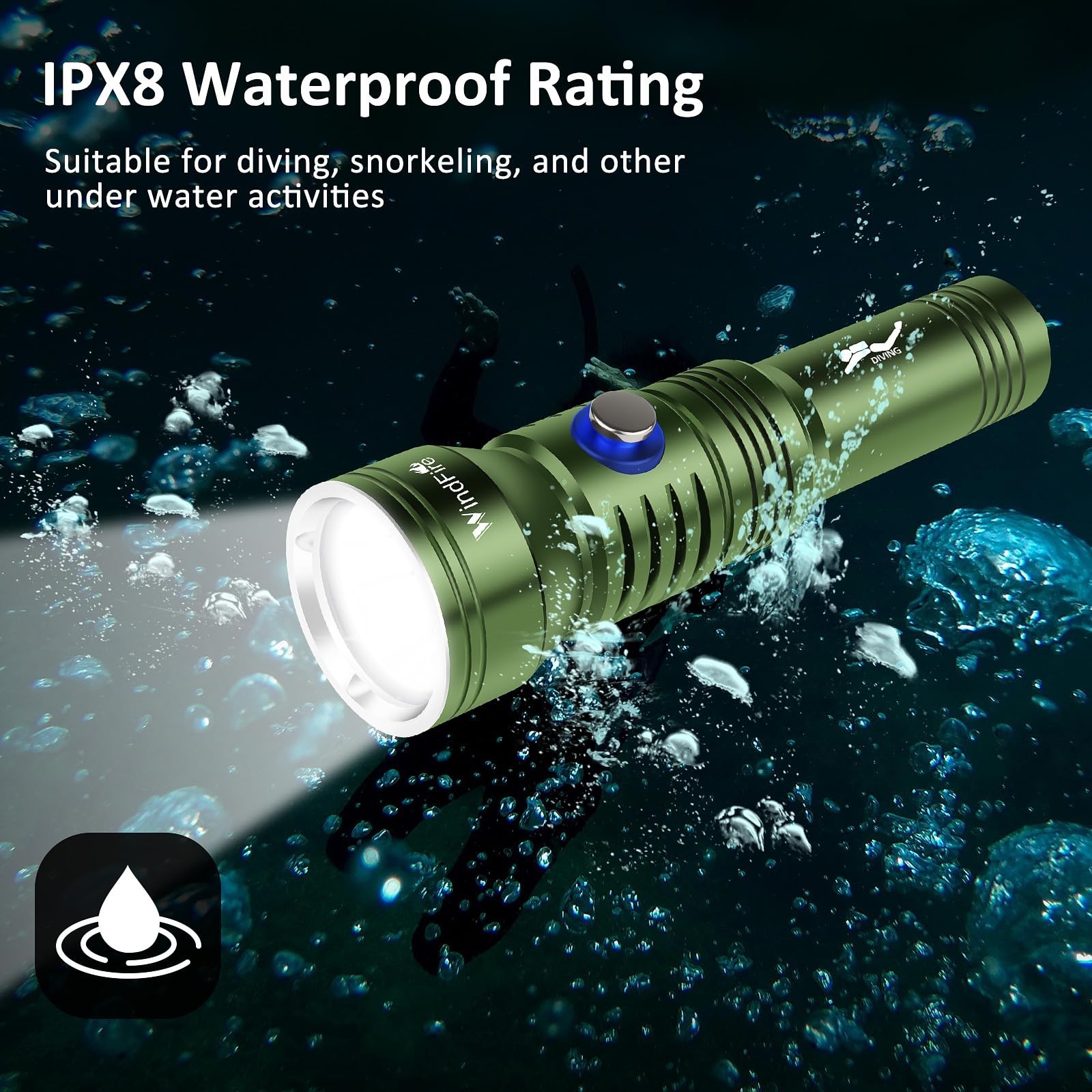 WINDFIRE Dive Light Scuba Diving Flashlight, IPX8 Waterproof 210 Feet Underwa...