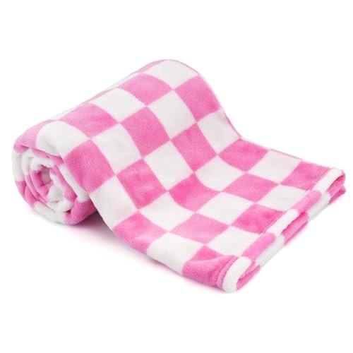 Plush Checkered Baby Blanket for Boys Girls Nursery, 30"*40" Warm Pink&white