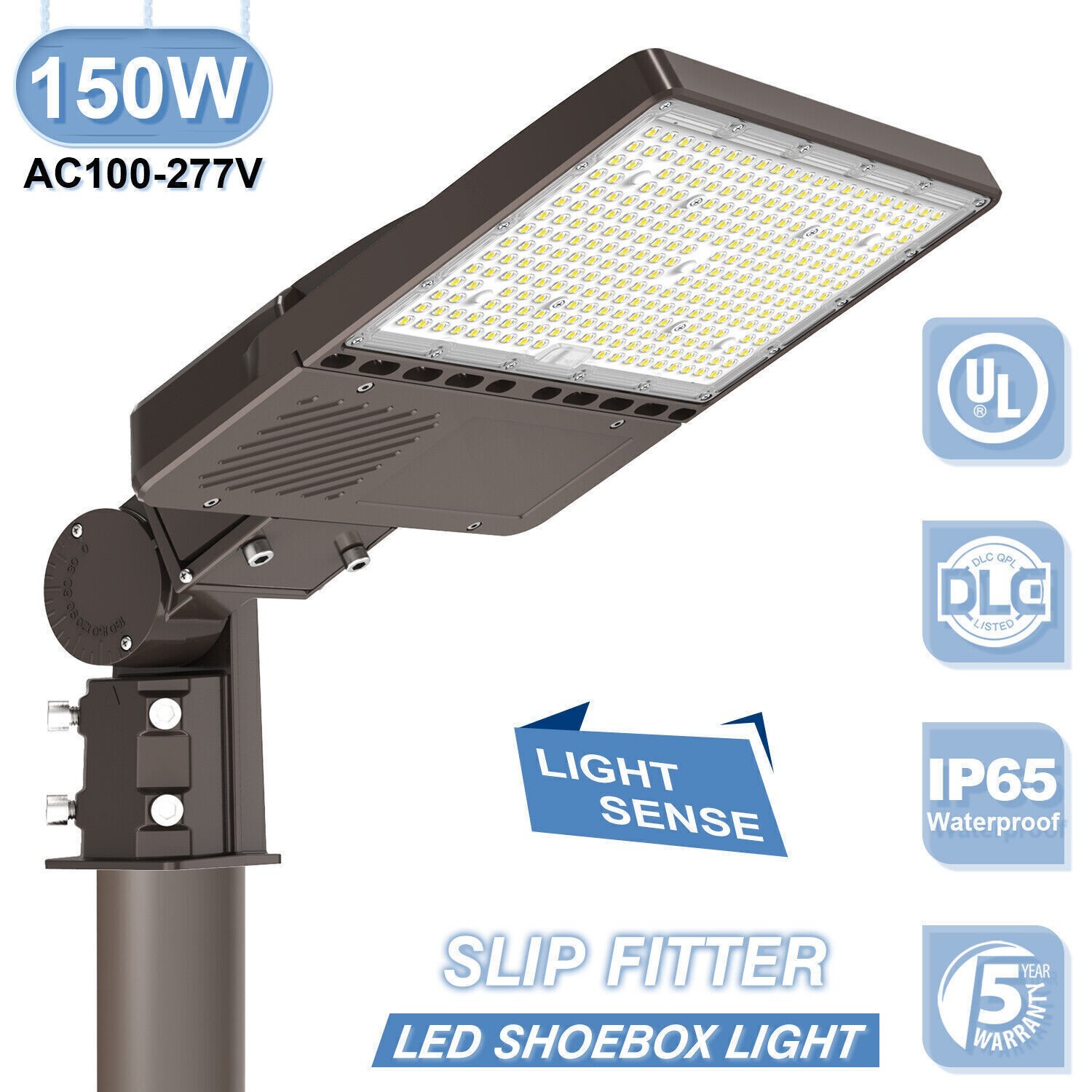 Dusk To Dawn 150W Outdoor LED Shoebox Area Light Parking Lot Street Light 5000K