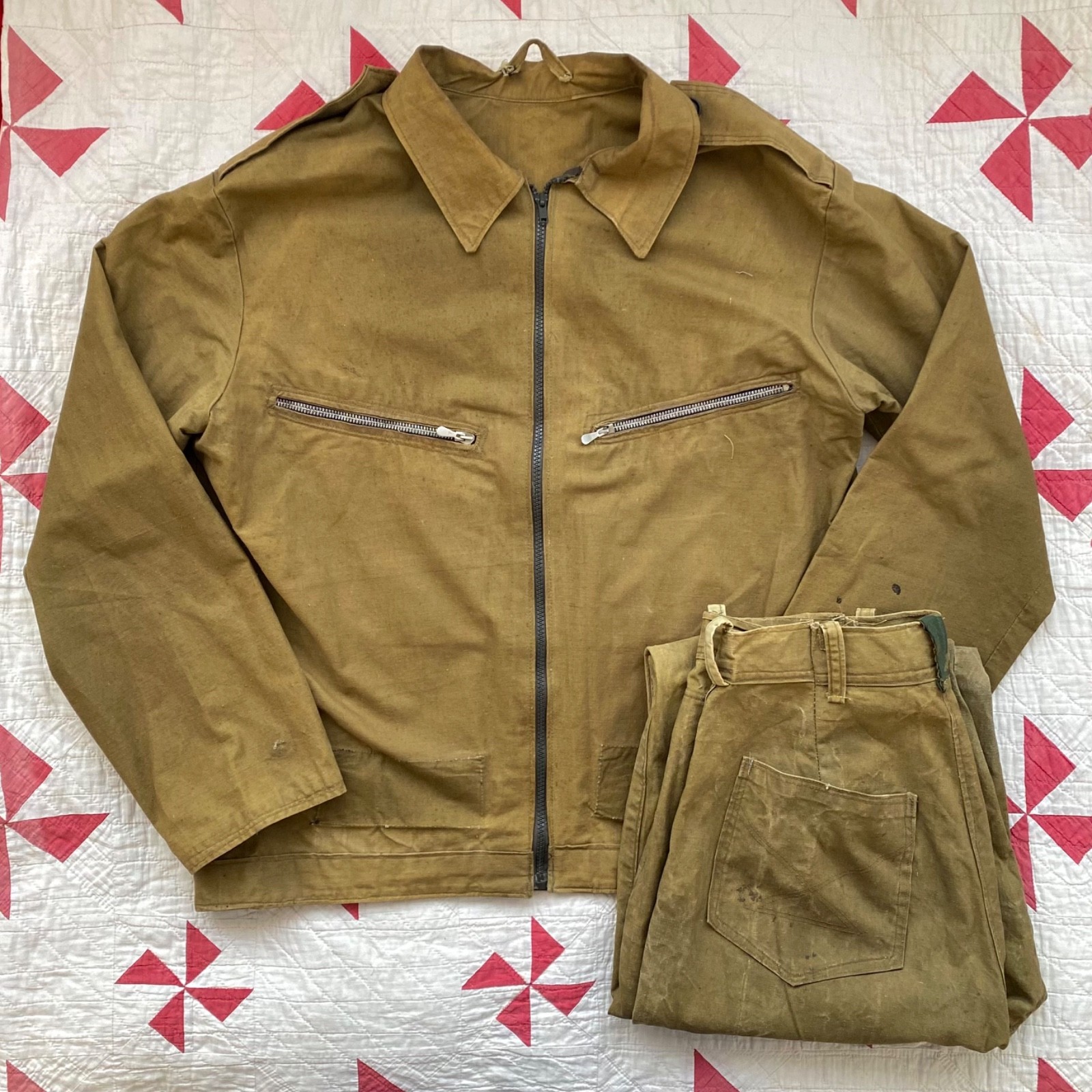 Vintage 70s ussr soviet air force army military mechanics work 2 pieces suit