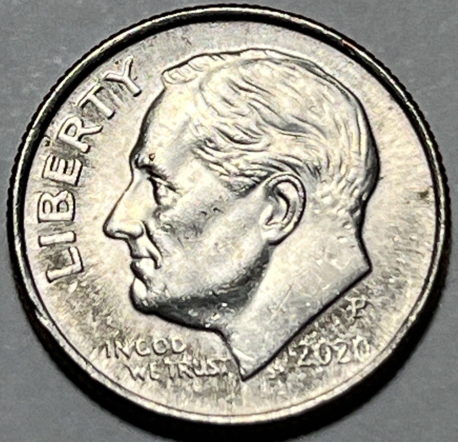 2020 P Roosevelt Dime Errors Strike Through Grease Both Sides