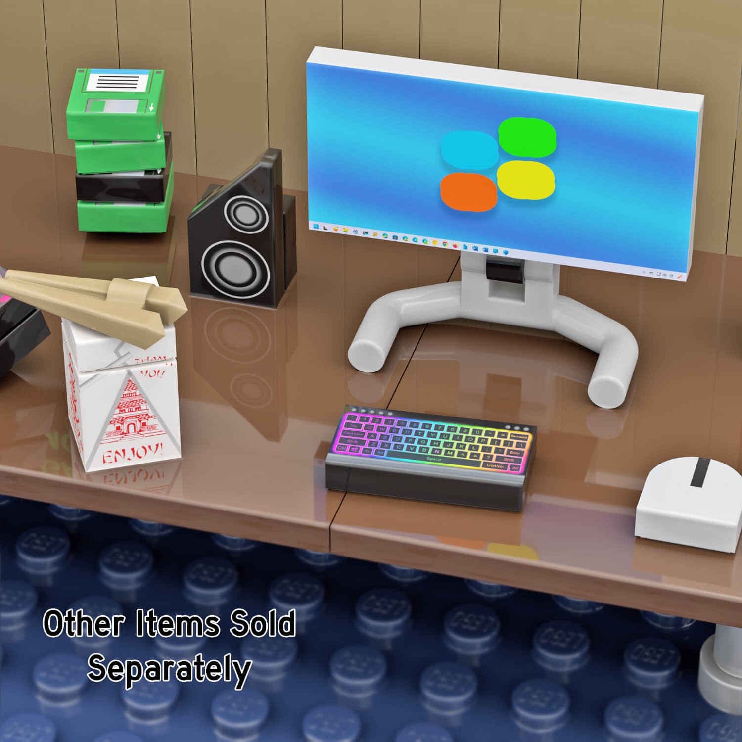 Rainbow Keyboard Pattern 1x2 Tile - Desktop Computer - Minifig Scale Toy Custom