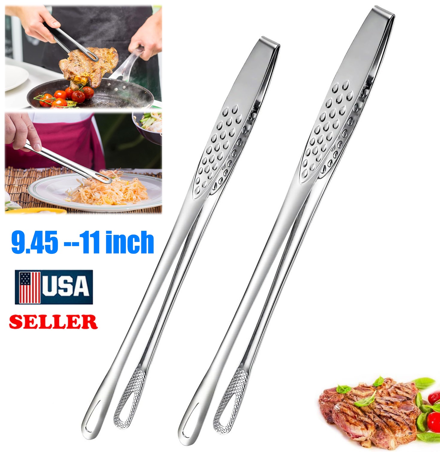 2x Kitchen Tongs Korean BBQ Tweezers for Cooking Stainless Steel Tweezers Grill