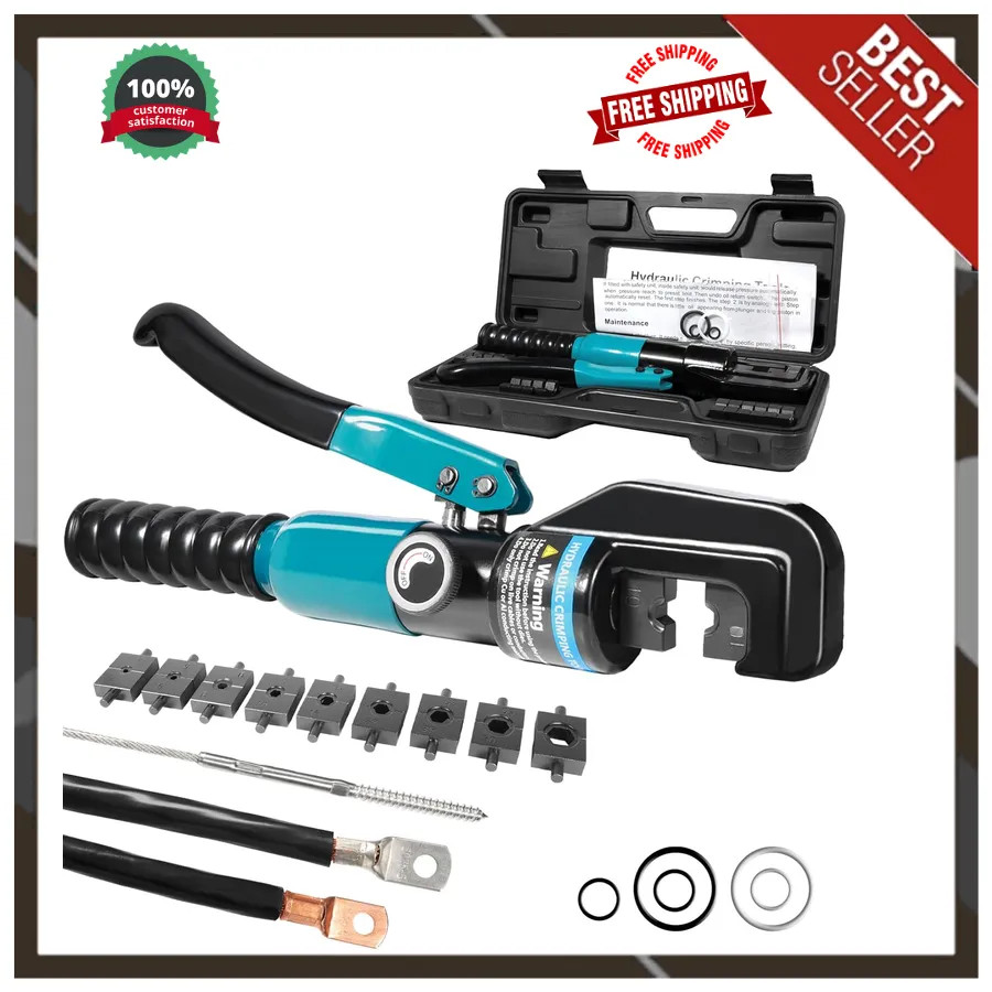 10 Ton Hydraulic Crimping Tool with 9 Dies for Battery Cable and Wire Rope