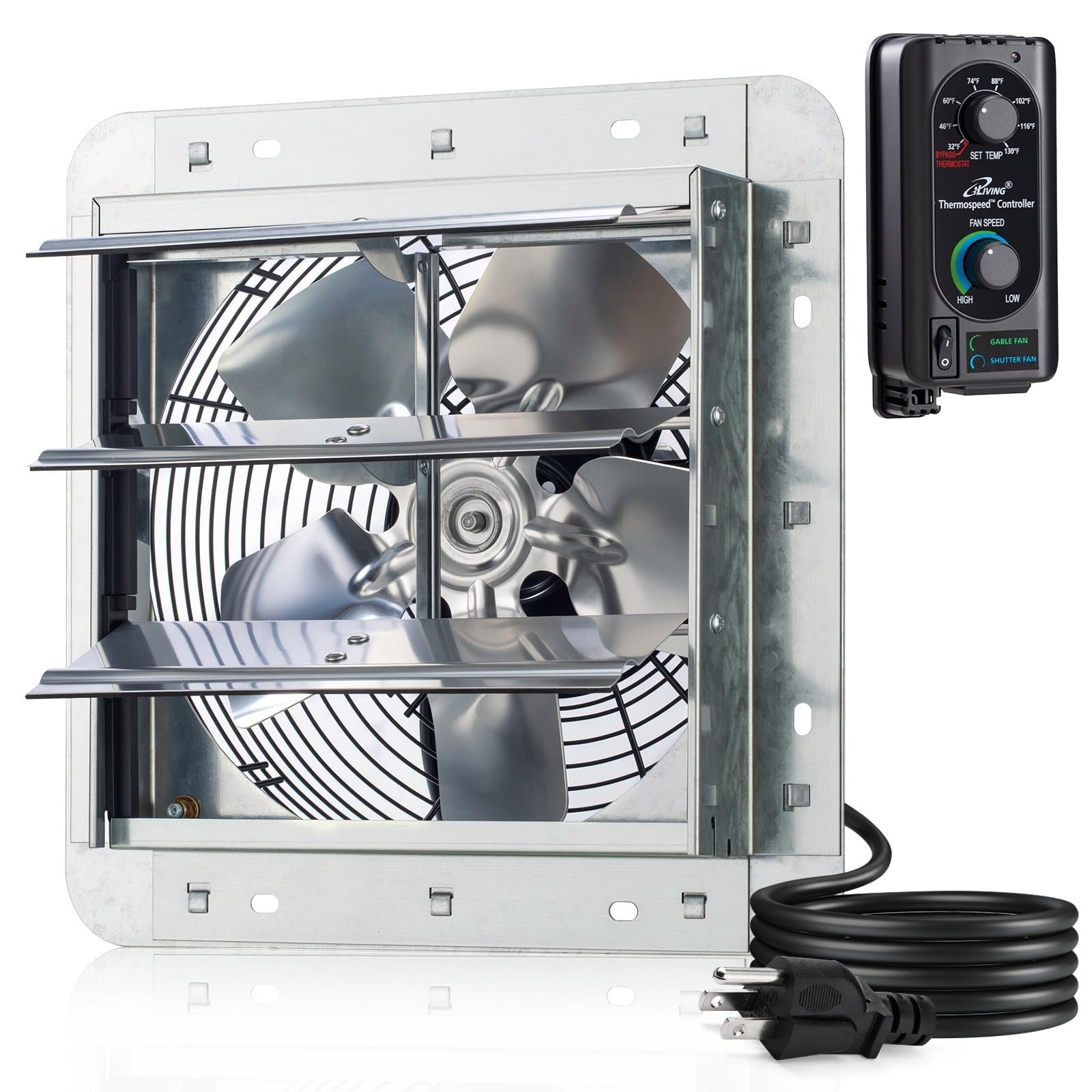 iLiving 10" Wall Mounted Shutter Exhaust Fan, Automatic 10-Inch, Silver