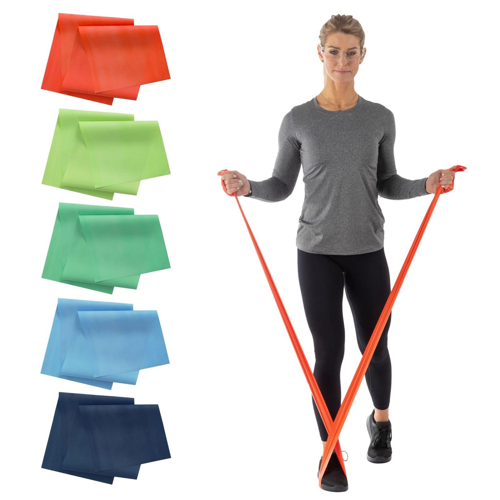 5pk Resistance Bands for Working Out, Color‑Coded Non‑Latex Exercise Bands, 5...